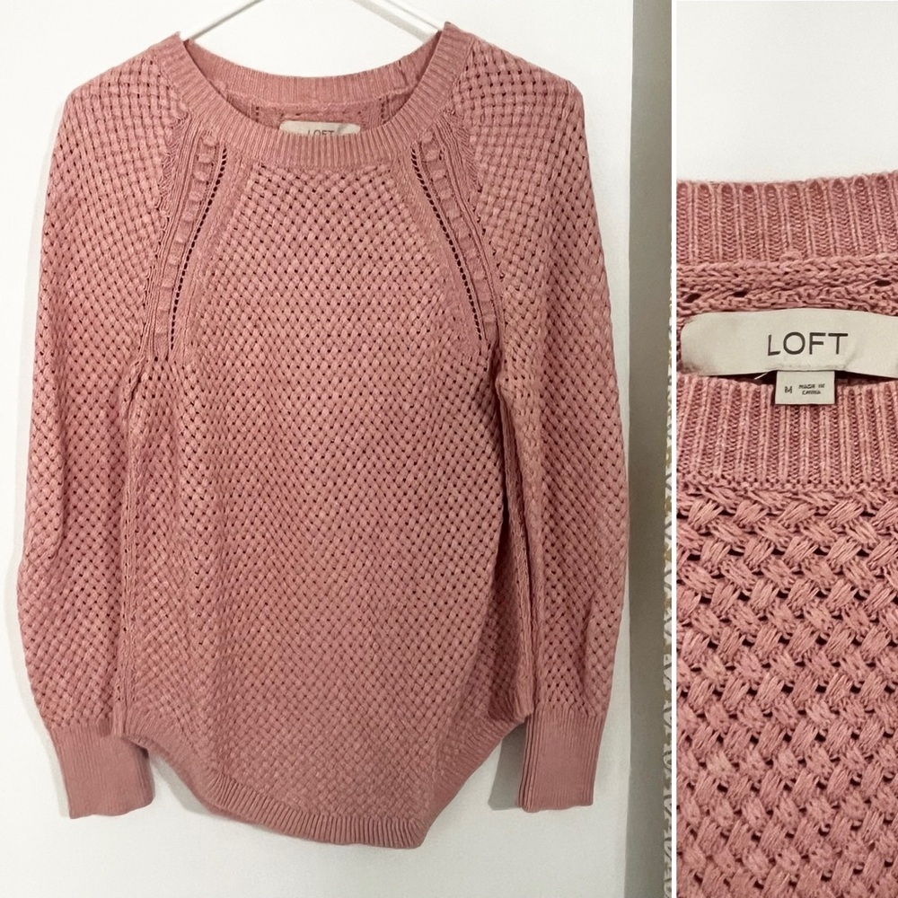 LOFT Dusty Rose Textured Crewneck Sweater